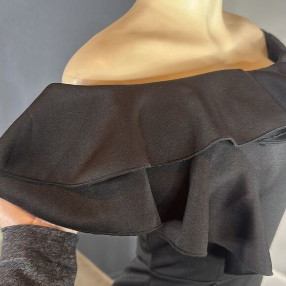 Women’s Black Off-Shoulder BodyCon Midi Dress with Ruffles Size S NWOT - Picture 3 of 13